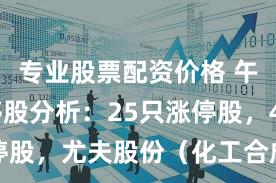 专业股票配资价格 午间涨跌停股分析：25只涨停股，41只跌停股，尤夫股份（化工合成材料）5天3板，园林股份跌停